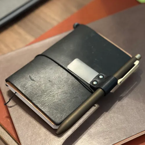 Photo of the closed midori notebook on a desk